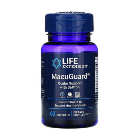 Поддержка зрения с шафраном Life Extension MacuGuard Ocular Support with Saffron, 60 капсул