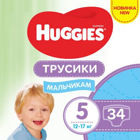 Подгузники-трусики Huggies Little Movers Pants для мальчиков, размер 5 (12-17 кг), 34 шт