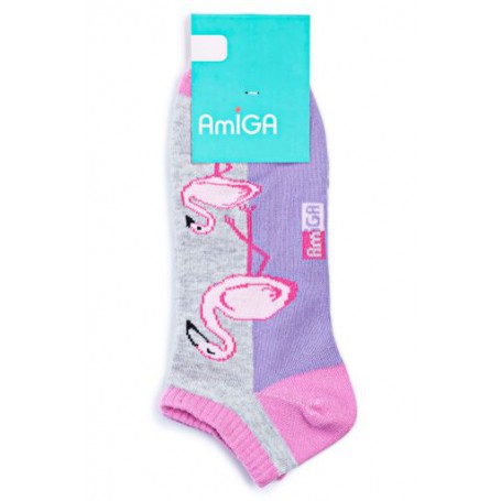 Носки женские AmiGA фламинго серо-фиолетовый р.23-25