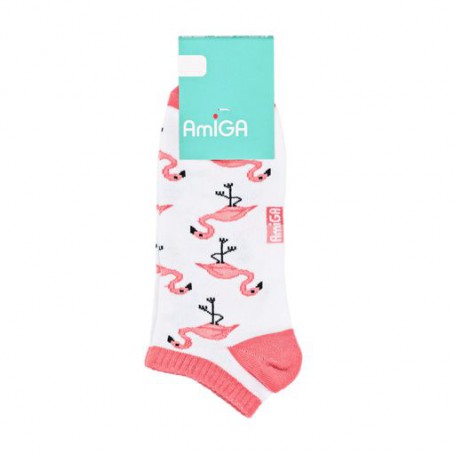 Носки женские AmiGА укороченные, белые с фламинго, размер 23-25