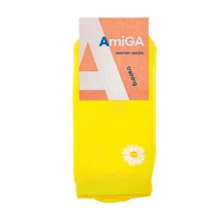 Носки женские AmiGA укороченные, с вышивкой, желтые, ромашки, размер 23-25