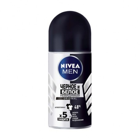 Антиперспирант NIVEA MEN Черное и белое невидимый: классический, шариковый, 50 мл