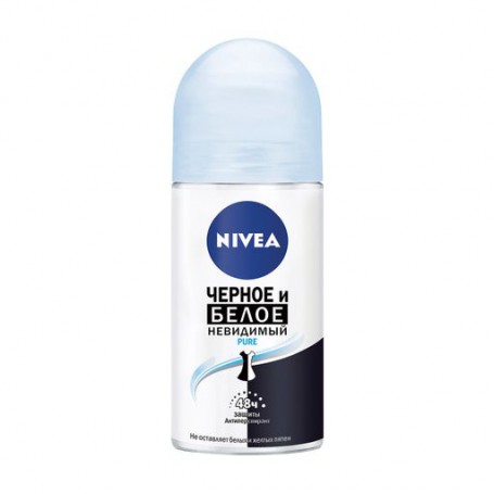 Шариковый антиперспирант NIVEA Pure Черное и белое, невидимый, женский, 50 мл