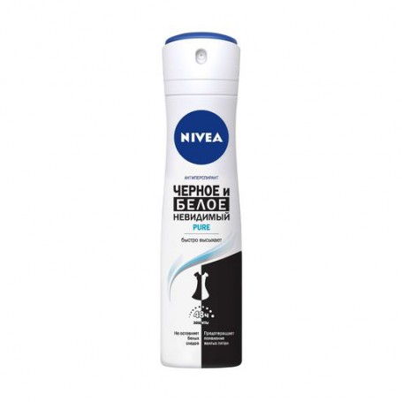 Антиперспирант-спрей NIVEA Pure Черное и белое, невидимый, женский, 150 мл