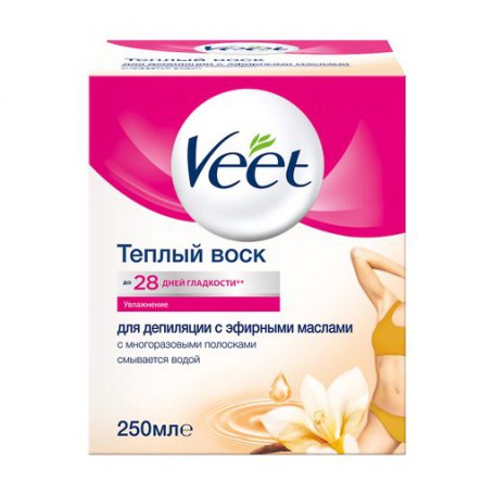 Теплый воск для депиляции Veet с эфирными маслами, с многоразовыми полосками, 250 г