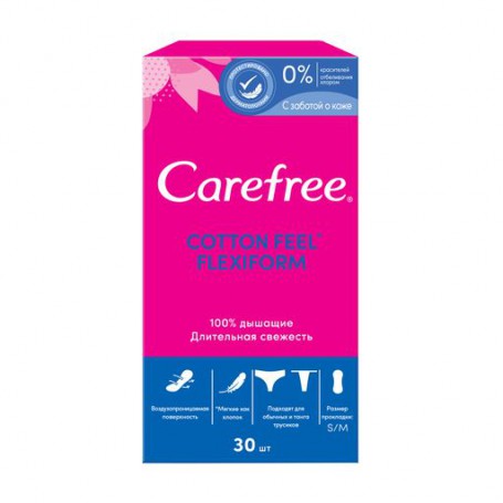 Ежедневные гигиенические прокладки Carefree Cotton Fell FlexiForm, 30 шт