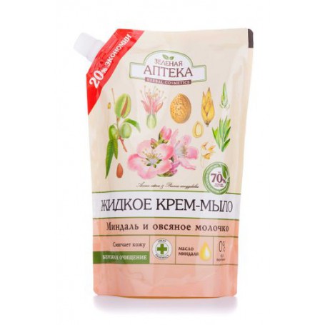 Мыло жидкое Зеленая Аптека Миндаль и овсяное молочко дой-пак, 460мл