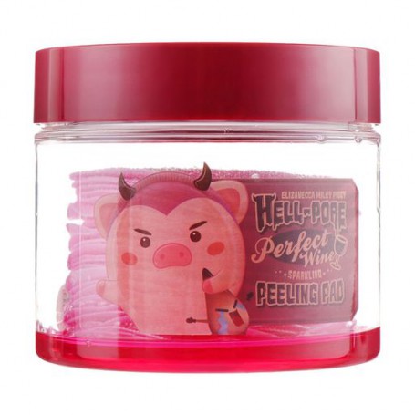 Очищающие пилинг-пады Elizavecca Milky Piggy Hell-Pore Perfect Wine Sparkling Peeling Pad на основе красного вина, 30 шт