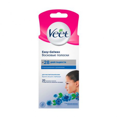 Восковые полоски Veet Easy-Gelwax отшелушивание и увлажнение, для чувствительной кожи, с миндальным маслом и ароматом василька, 