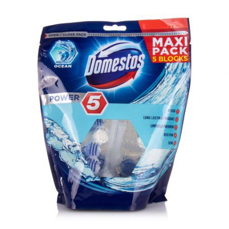 Очищающий блок для туалета Domestos Power 5 Свежесть океана, 5*55 г