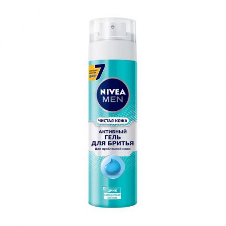 Мужской активный гель для бритья Nivea Men Чистая кожа, для проблемной кожи, 200 мл