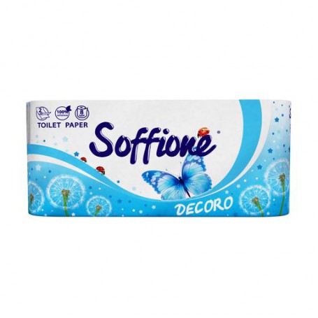Туалетная бумага Soffione Decoro двухслойная синяя, 8 шт