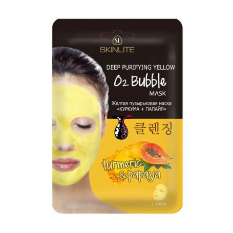 Желтая пузырьковая маска для лица Skinlite Deep Purifying Yellow O2 Bubble Mask Куркума и папайя, 20 г