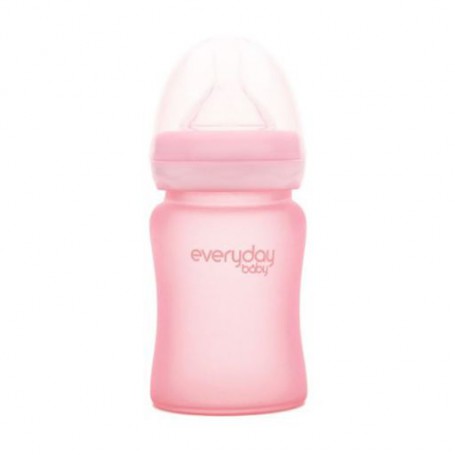 Стеклянная бутылочка для кормления Everyday Baby Silicone Coated с рождения, с силиконовым покрытием, розовая, 150 мл (10208)