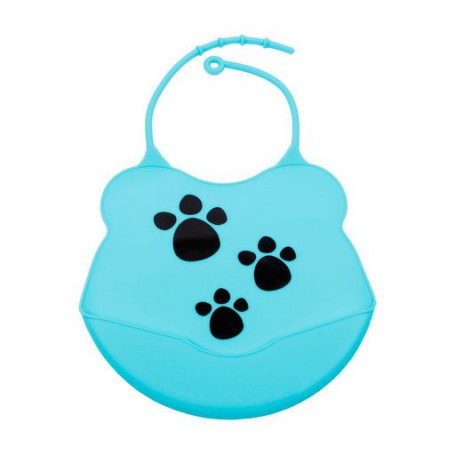 Слюнявчик силиконовый Lindo Ф 933 с карманом на застежке, Кавычки, голубой