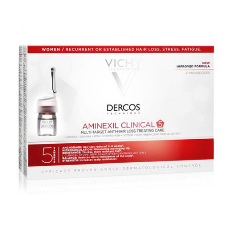 Ампулы против выпадения волос комплексного действия Vichy Dercos Aminexil Clinical 5 для женщин, 21*6 мл