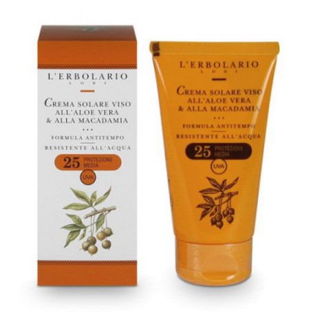 Солнцезащитный крем для лица L'Erbolario Crema Solare Viso All'Aloe Vera And Alla Macadamia, SPF 25, 75 мл