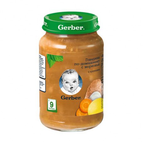 Детское мясо-овощное пюре Gerber Говядина по-домашнему с морковью, с 9 месяцев, 190 г