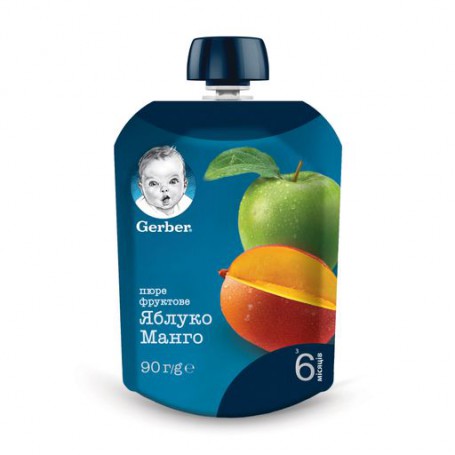 Детское фруктовое пюре Gerber Яблоко и манго, с 6 месяцев, 90 г (пауч)