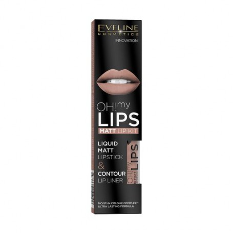 Набор Eveline Cosmetics Oh! My Lips (матовая жидкая помада для губ 01, 4.5 мл + контурный карандаш для губ, 1.2 г)