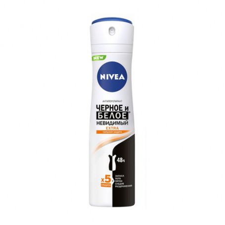 Антиперспирант-спрей Nivea Extra Черное и белое, Невидимый, женский, 150 мл