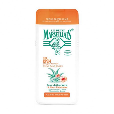 Гель-крем для душа Le Petit Marseillais Sensitive с соком алоэ вера и цветком абрикосового дерева, 400 мл