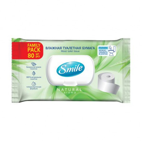 Влажная туалетная бумага Smile Family для взрослых, с клапаном, 80 шт