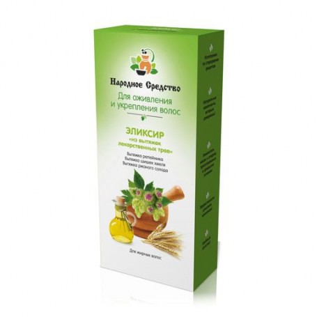 Эликсир из вытяжек трав Народноє Срєдство для оживления и укрепления жирных волос, 100 мл