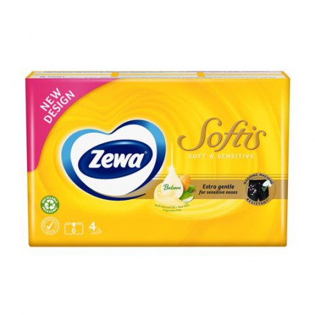 Бумажные носовые платки Zewa Soft & Sensetive, 4-слойные, 9*6 шт