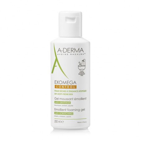 Восстанавливающий гель-пенка для душа A-Derma Exomega Control Emollient Foaming Gel Anti-Scratching против царапин, 200 мл