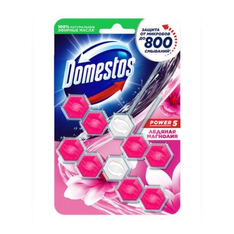 Блок для очищения унитаза Domestos Power 5, Ледяная магнолия, 2*55 г