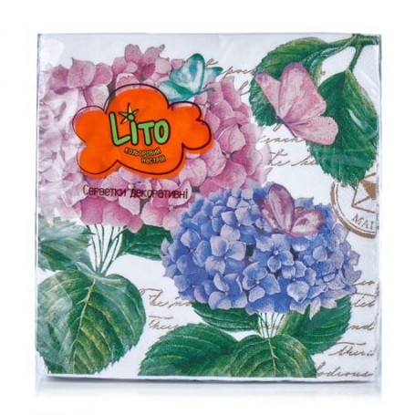 Салфетки декоративные Літо 33*33, 3-слойные Гортензия, 18 шт