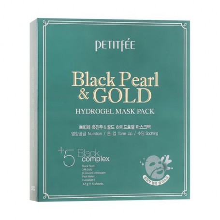 Гидрогелевая маска для лица с золотом и черным жемчугом Petitfee & Koelf Black Pearl & Gold Hydrogel Mask Pack, 5 шт