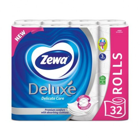 Туалетная бумага Zewa Deluxe белая, 3-слойная, 150 отрывов, 32 рулона
