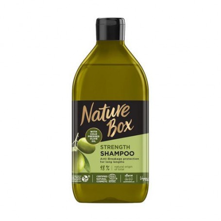 Укрепляющий шампунь для волос Nature Box Strength Shampoo с оливковым маслом холодного отжима, 385 мл
