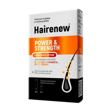 Инновационный комплекс для волос Hairenew Power & Strength Ultra Triple Action 3D-эффект: прочность, блеск, объем (крем, 30 мл +