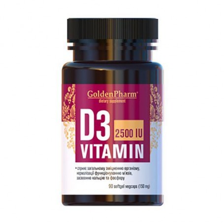 Пищевая добавка витамины в желатиновых капсулах Golden Pharm Vitamin D3 2500 МЕ, 90 шт