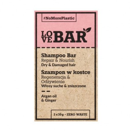 Твердый шампунь Love Bar Shampoo Bar Repair & Nourish для сухих и поврежденных волос, с аргановым маслом и имбирем, 2*30 г