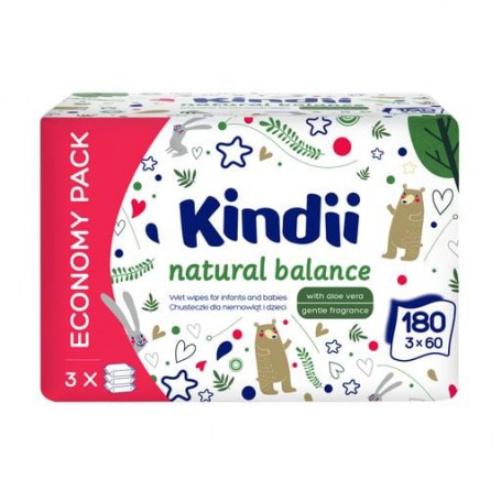 Влажные салфетки для младенцев и детей Cleanic Kindii Natural Balance, 3*60 шт