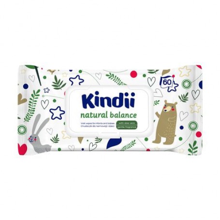 Влажные салфетки для младенцев и детей Cleanic Kindii Natural Balance, 60 шт