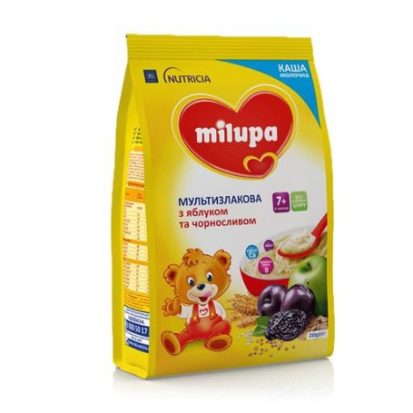 Детская молочная сухая каша Milupa мультизлаковая, с яблоком и черносливом, быстрорастворимая, от 7 месяцев, 210 г