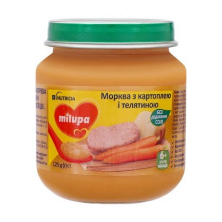 Детское овоще-мясное пюре Milupa Морковь с картофелем и телятиной, от 6 месяцев, 125 г
