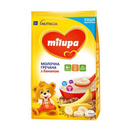 Детская гречневая каша молочная Milupa с бананом, быстрорастворимая, от 6 месяцев, 210 г