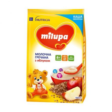 Детская молочная каша Milupa Гречневая с яблоком, быстрорастворимая, от 6 месяцев, 210 г