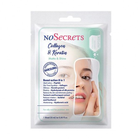 Тканевая маска для лица FCIQ Косметика з інтелектом NoSecrets Collagen And Keratin Matte&Shine Интенсивное восстановление, с пеп