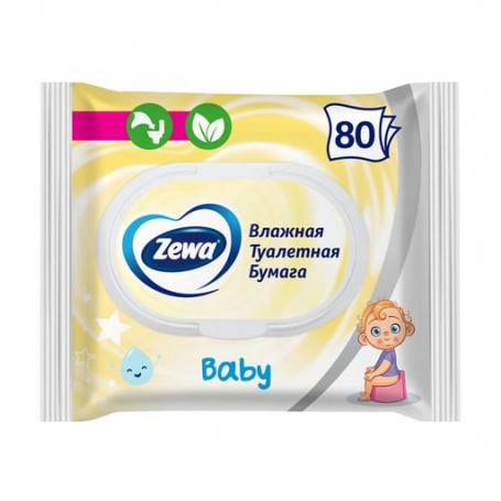 Влажная туалетная бумага Zewa Kids без аромата, 1-слойная, 80 шт