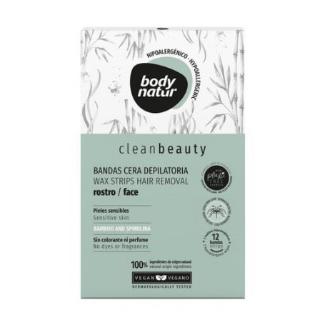 Восковые полоски для депиляции лица Body Natur Wax Strips for Face Sensitive Skin Bamboo And Spirulina с бамбуком и спирулиной, 