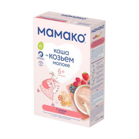 Детская молочная каша МАМАКО 7 злаков с ягодами на козьем молоке, с 6 месяцев, 200 г