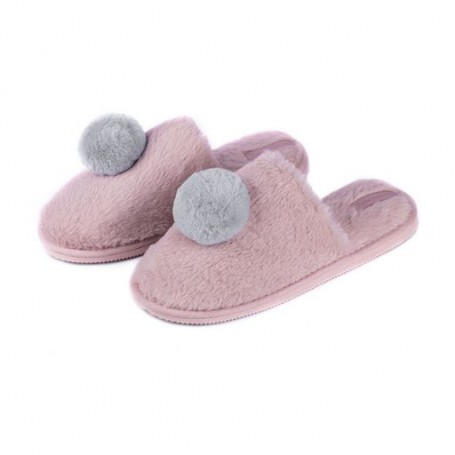 Женские комнатные тапочки Twins HS-LUX меховые, помпон, розовые, размер 36-37