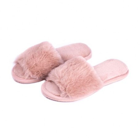 Женские комнатные тапочки Twins HS-LUX открытые, меховые, пудровые, размер 36-37
